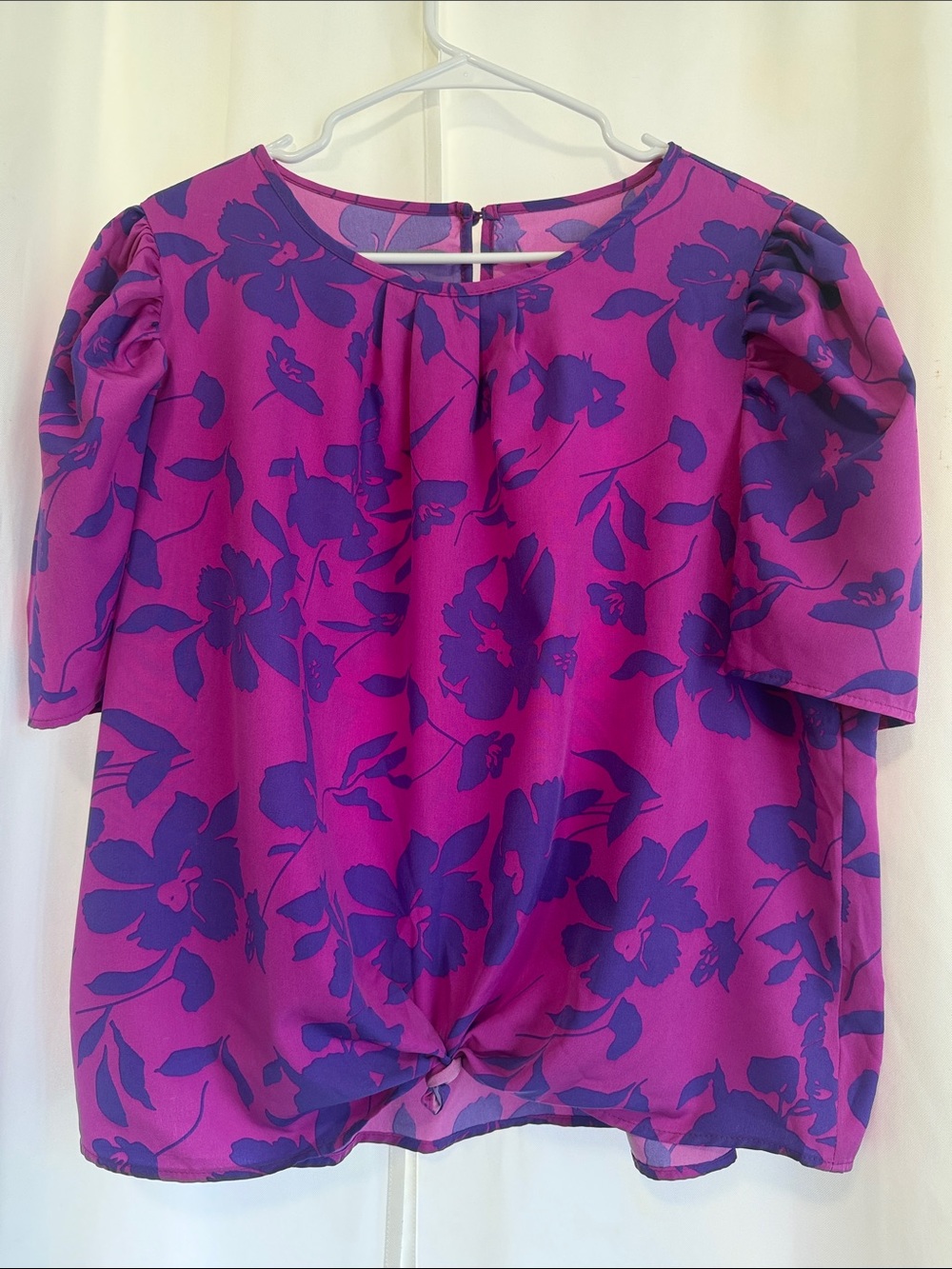 SHEIN Purple and Pink Floral Tie-Front Blouse